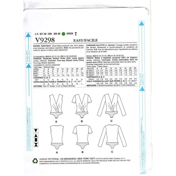 Vogue V9298 Misses 6 to 14 Surplice Bodysuit Uncut Sewing Pattern New - Picture 2 of 2